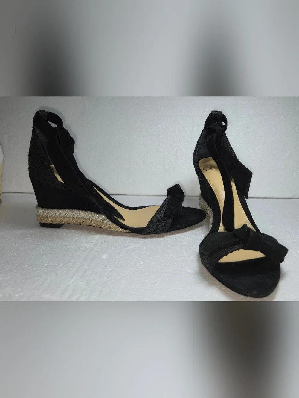Alexandre Birman Clarita Black Leather Espadrille Wedge Sandals EU 35 1/2